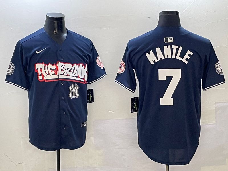 Men New York Yankees #7 Mantle Drak Blue four generations Joint Name 2025 Nike MLB Jersey style 7->new york yankees->MLB Jersey